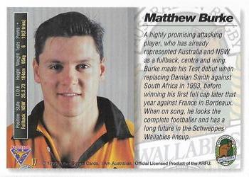 1995 Futera Rugby Union #17 Matthew Burke Back